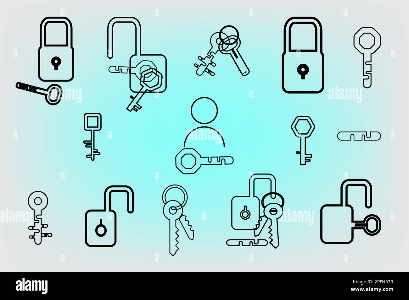 Lock the door symbol key icons set security silhouette for decorative abstract background vector illustration Stock Vector