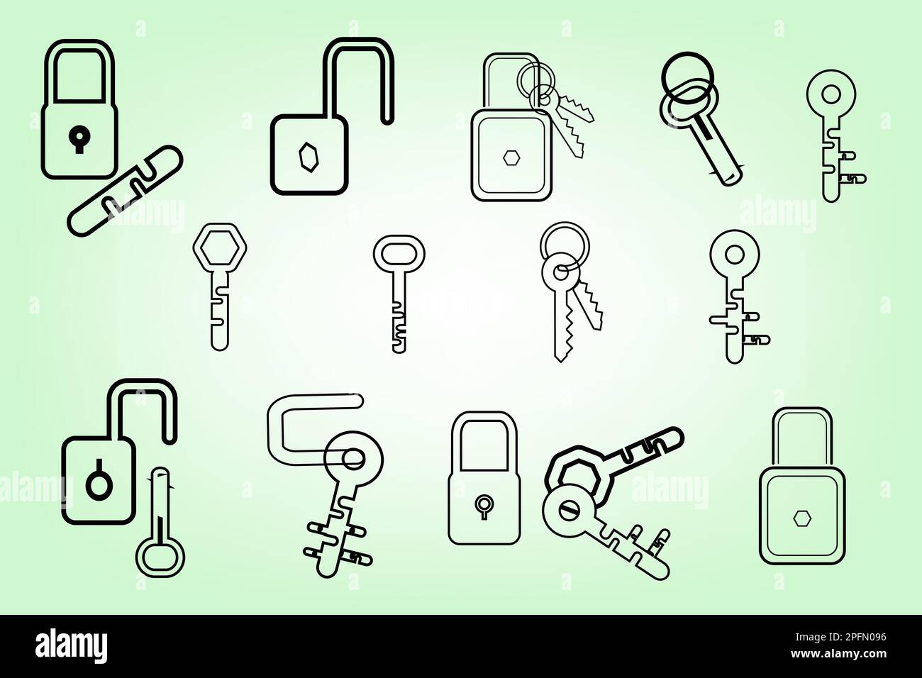 Collection of key lock symbol icons set security silhouette for decorative abstract background vector illustration Stock Vector