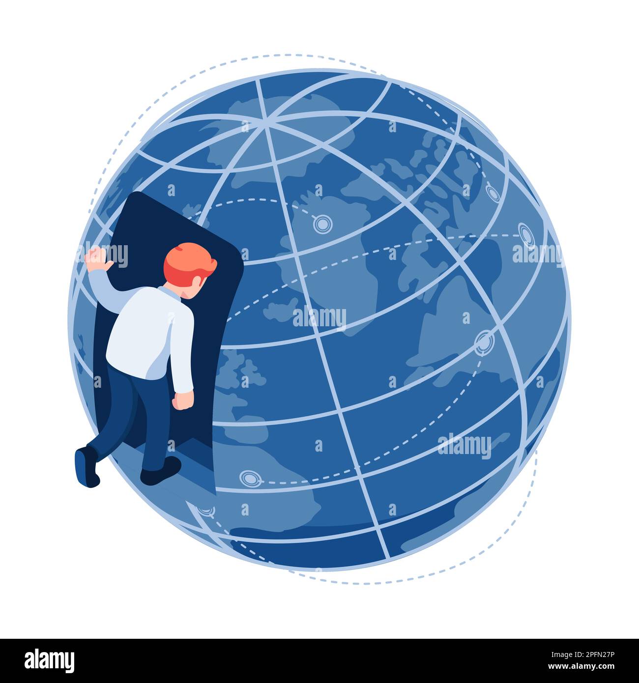 Flat 3d Isometric Businessman Walking into The World. Global business ...