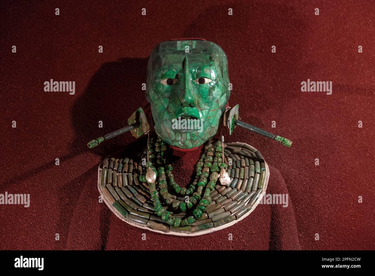 King Pakal mayan jade death face mask from Palenque, Mexico City, Mexico. Stock Photo