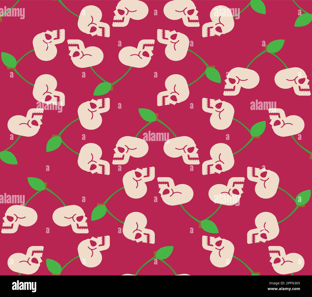 Cherry Scull pattern seamless. Cherries skeleton head background. Vector texture Stock Vector