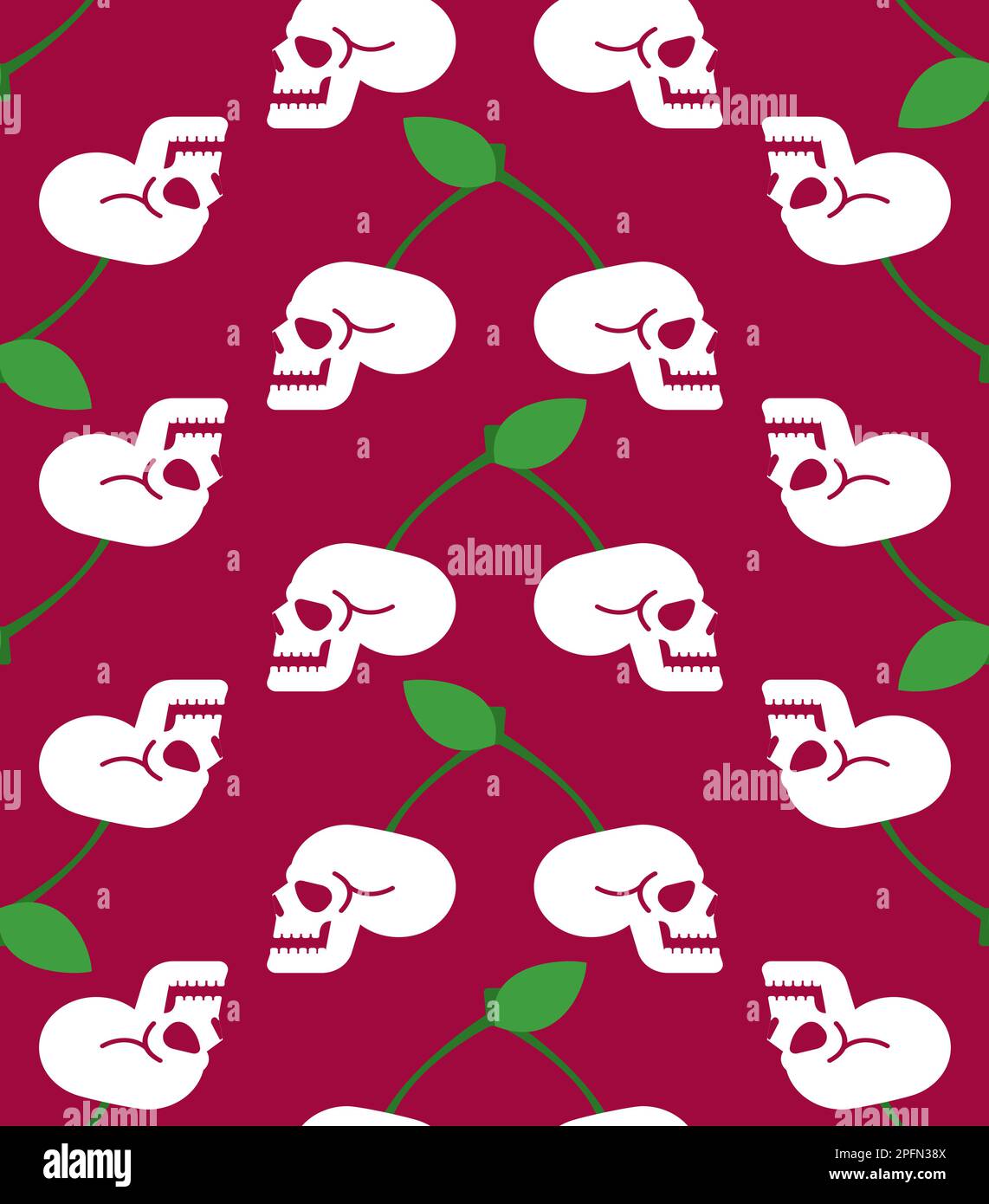 Cherry Scull pattern seamless. Cherries skeleton head background
