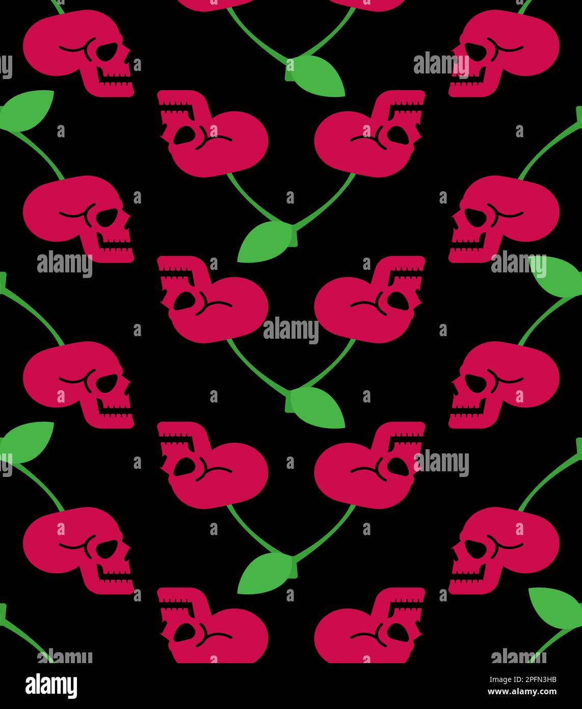 Cherry Scull pattern seamless. Cherries skeleton head background. Vector texture Stock Vector