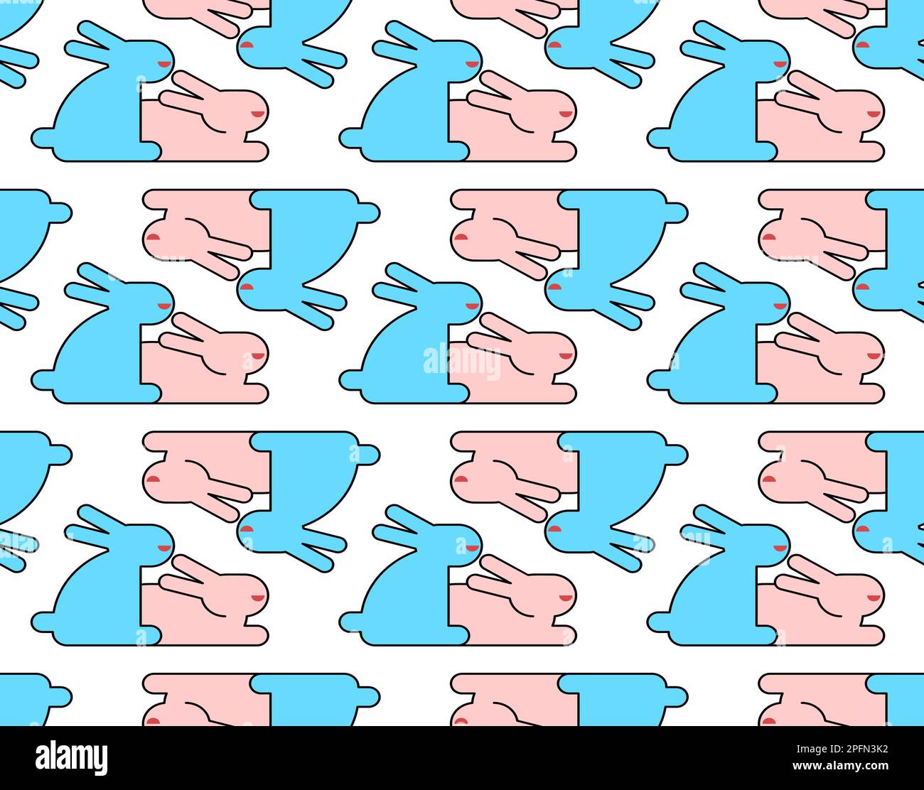 Bunnies couple pattern seamless. Two rabbit background. Vector texture Stock Vector