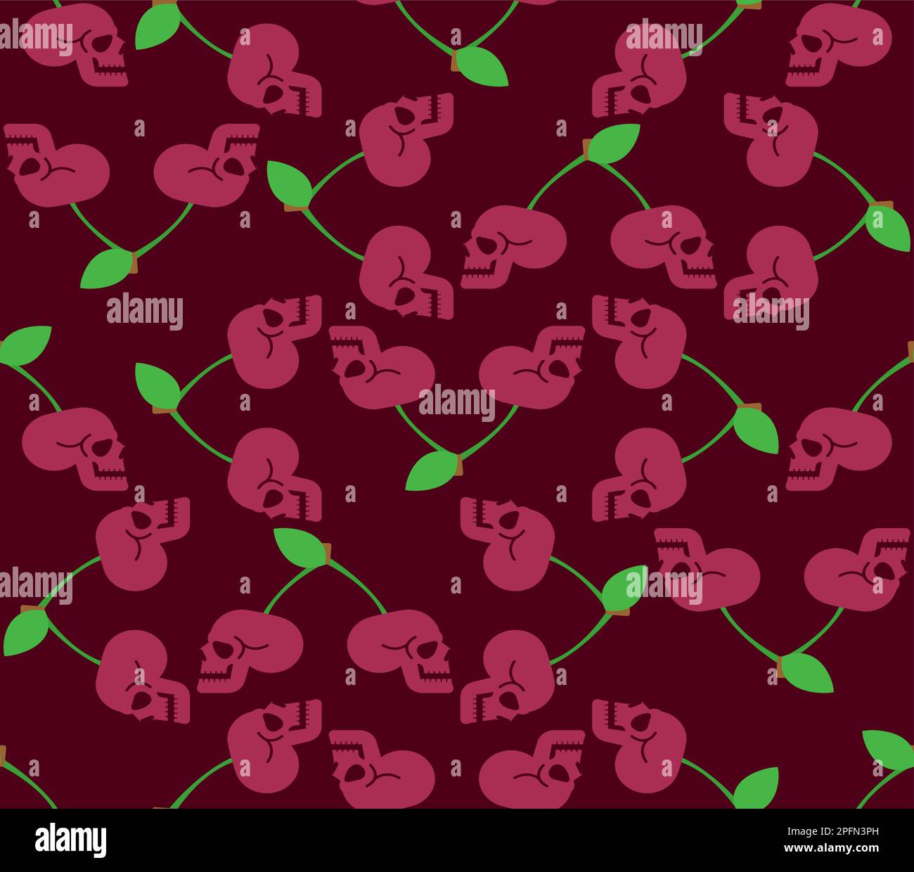 Cherry Scull pattern seamless. Cherries skeleton head background. Vector texture Stock Vector