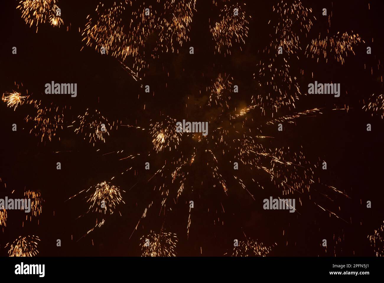 Fireworks in the night sky in Ukraine, the city of Dnipro, Happy New Year 2022 Stock Photo