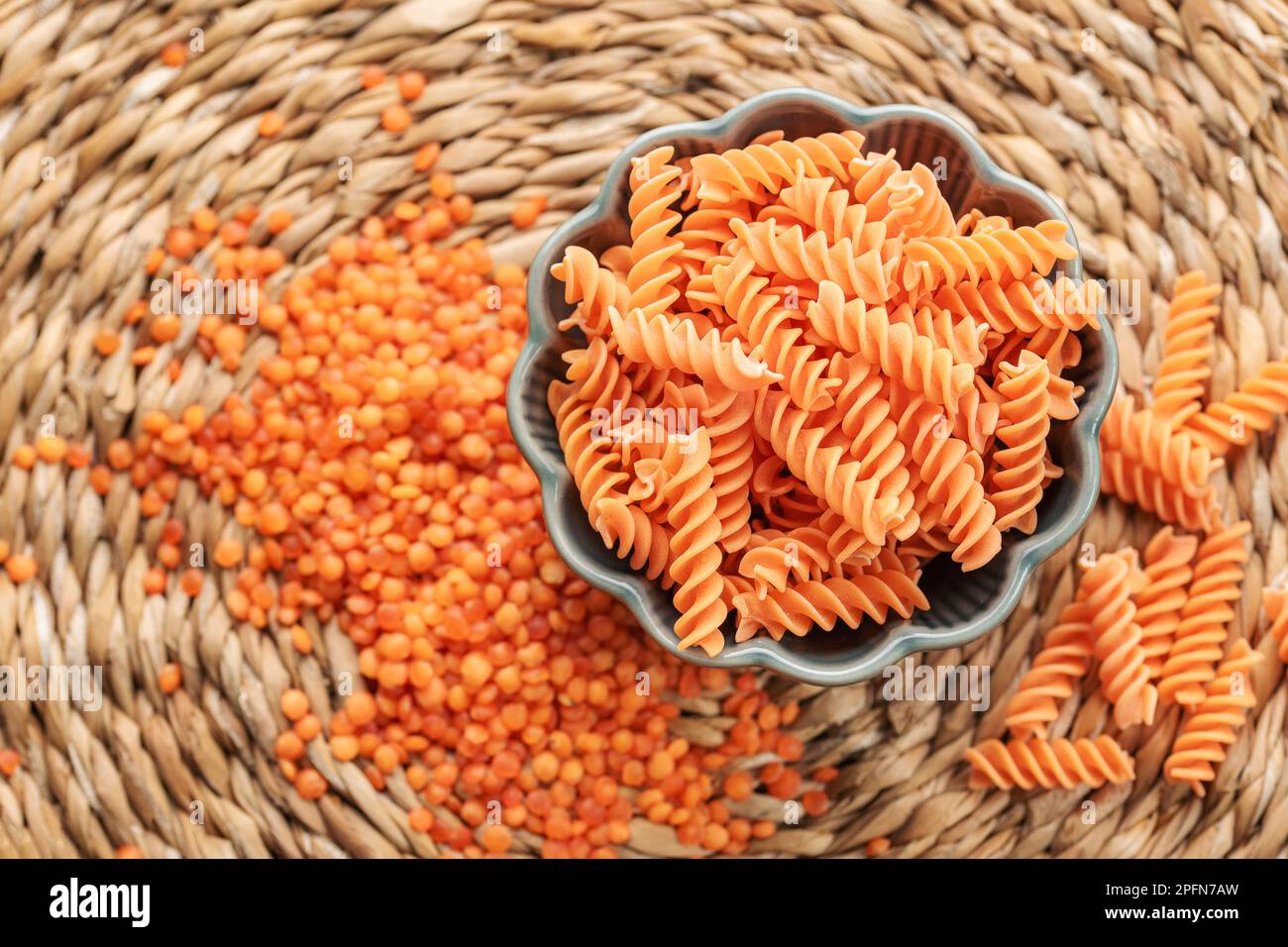 Red Lentil Fusilli Pasta Bowl With Raw Pasta And Red Lentils Gluten Red Lentil Fusilli Pasta Bowl With Raw Pasta And Red Lentils Gluten