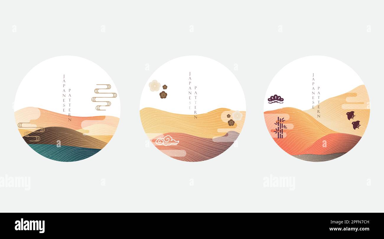 Abstract art background with Japanese wave pattern vector. Flow and ...