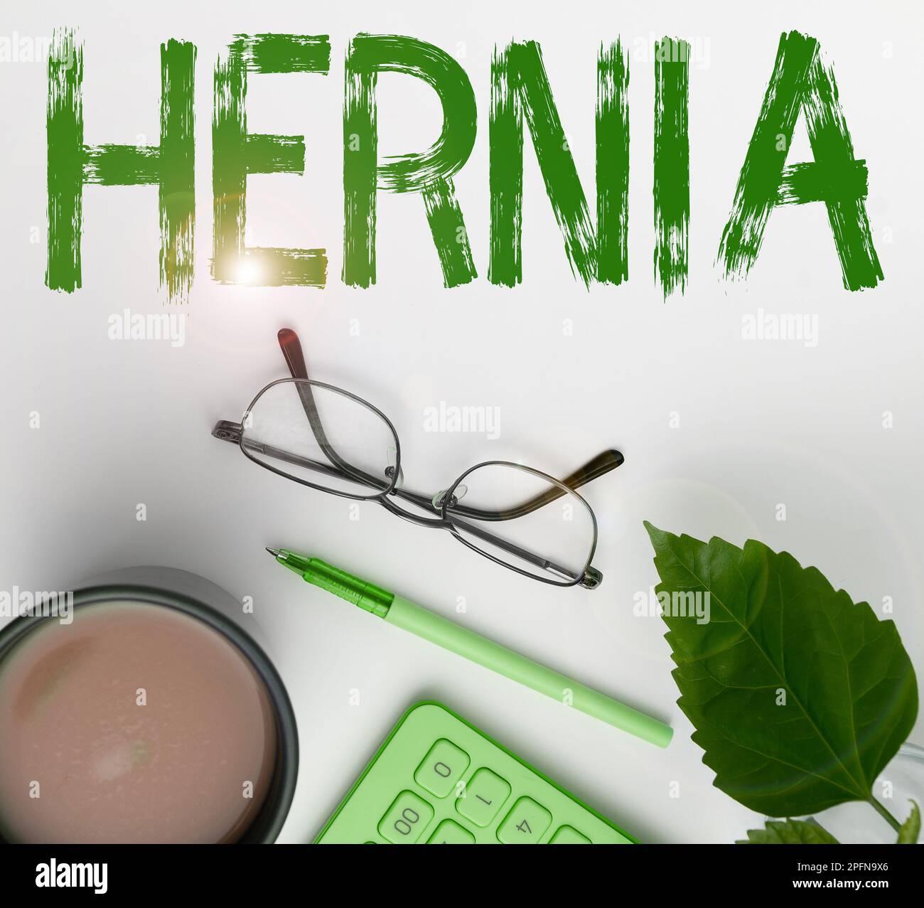 Text caption presenting hernia conceptual photo abnormal exit of