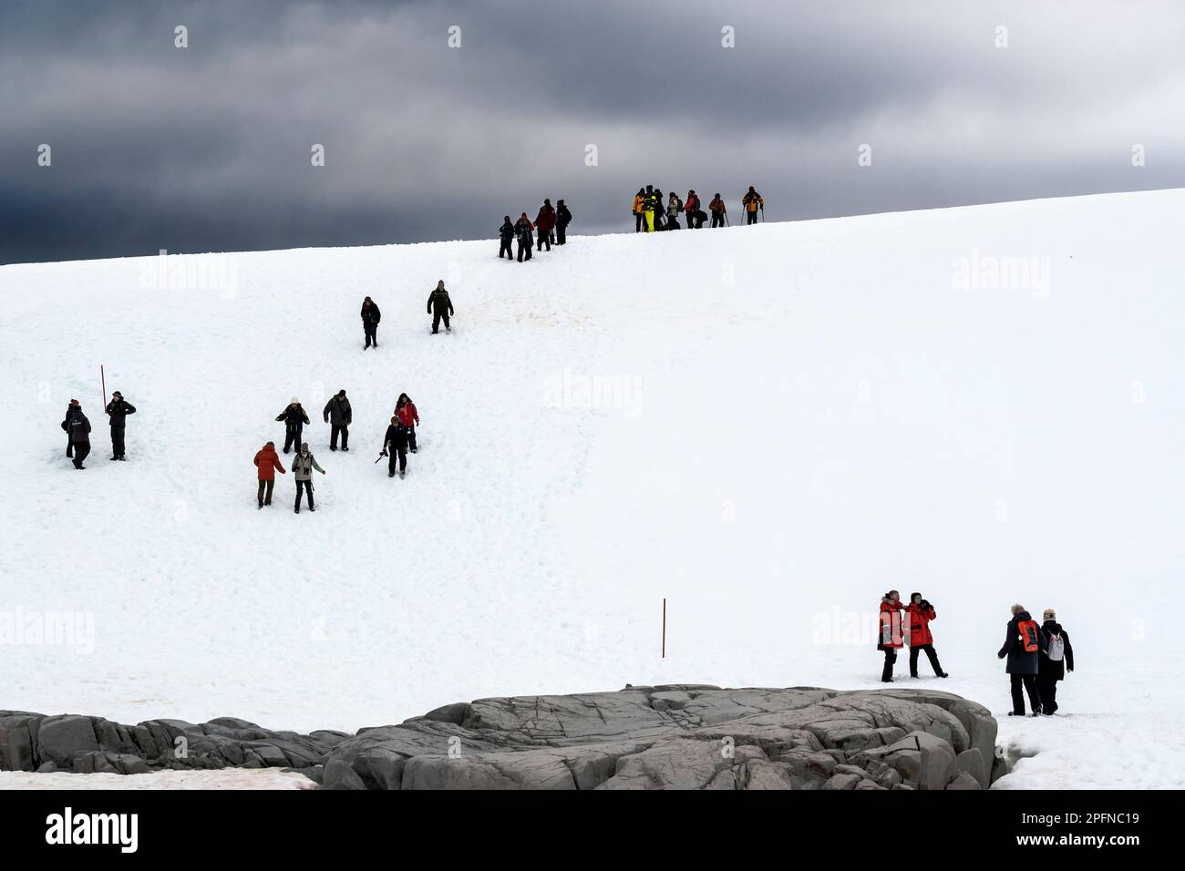 Antarctic Peninsula, Portal point. Tourists Stock Photo
