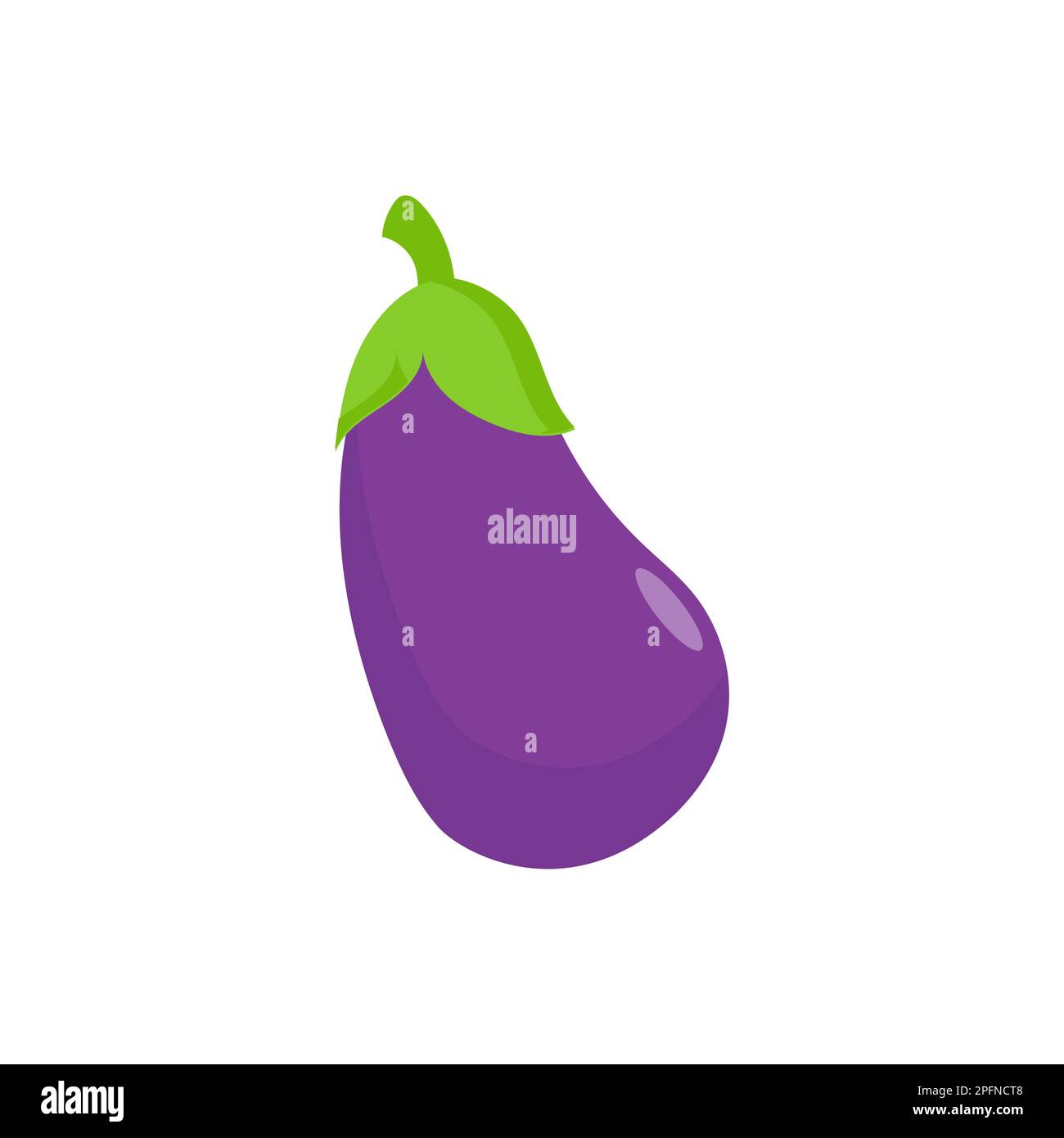 Eggplant Vegetable Icon Flat Cartoon Aubergine Isolated On White Background Cartoon Eggplant