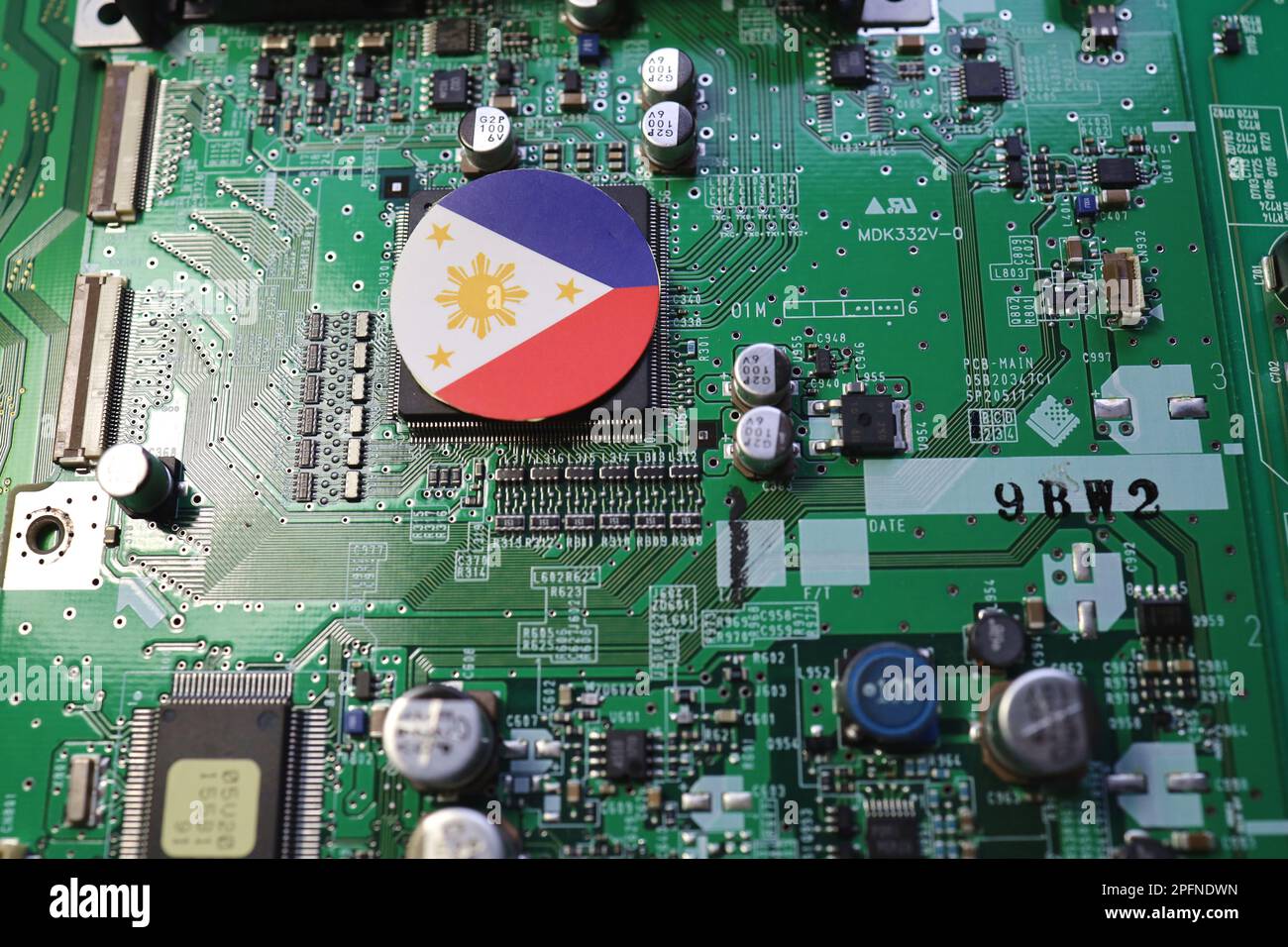 An image of the Philippine flag and the semiconductor industry Stock
