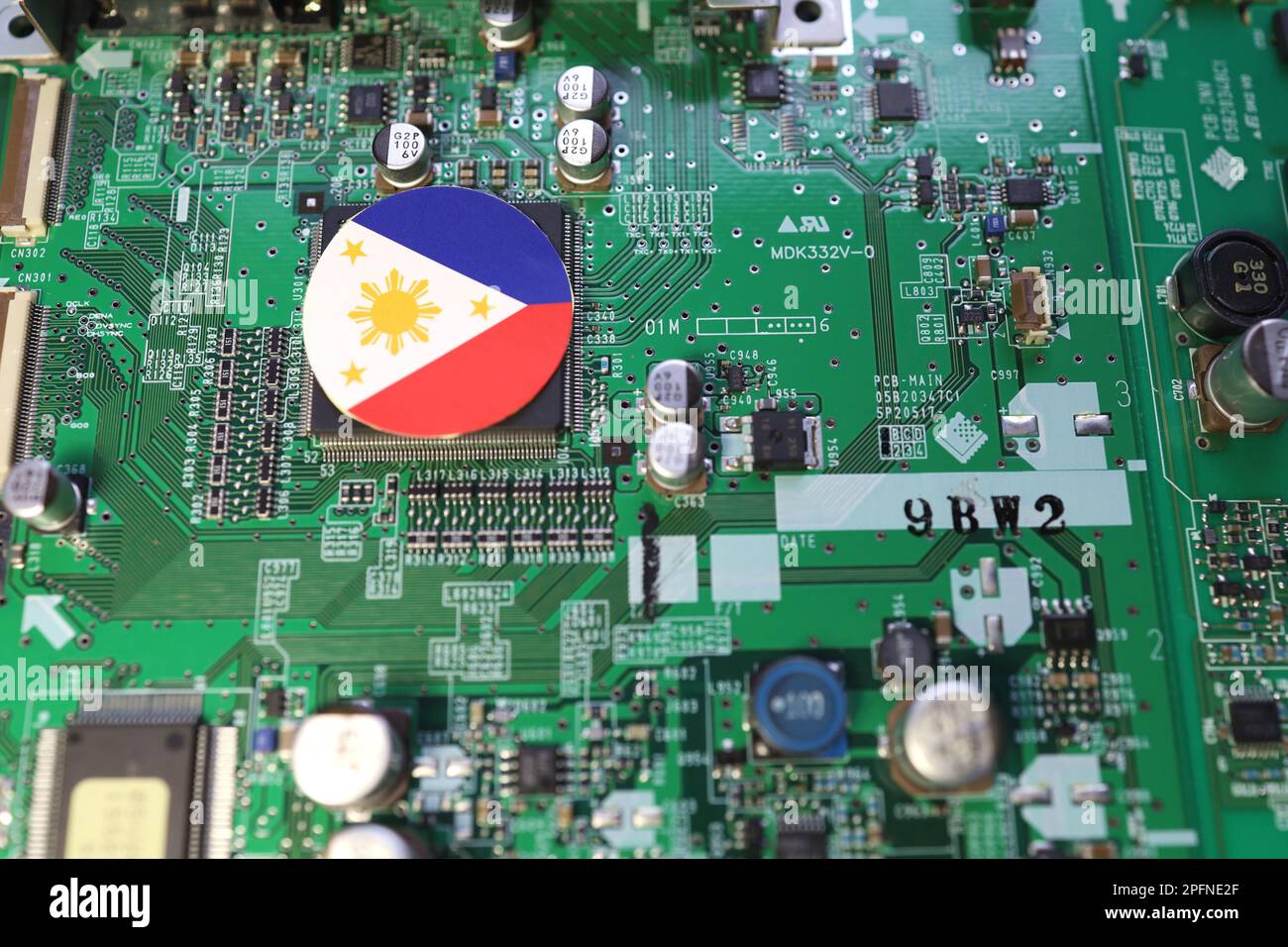 An image of the Philippine flag and the semiconductor industry Stock