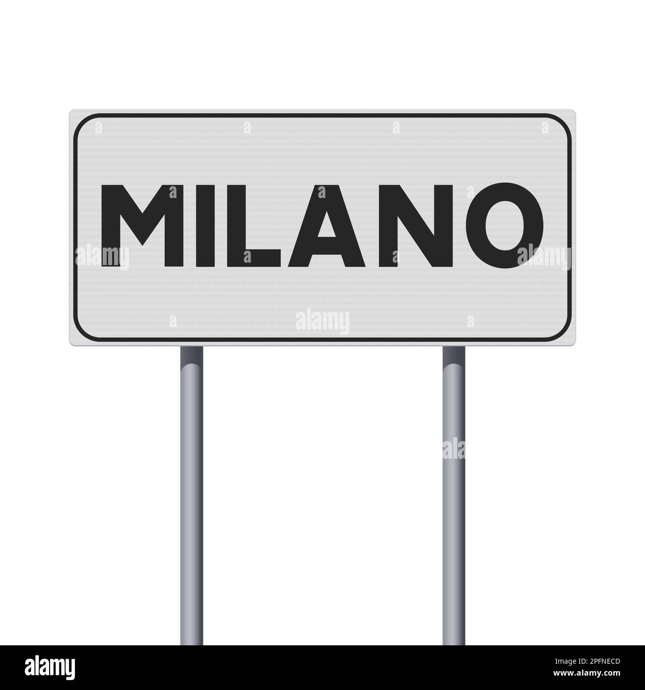 Vector illustration of the City of Milan (Italy) white road sign on metallic poles Stock Vector