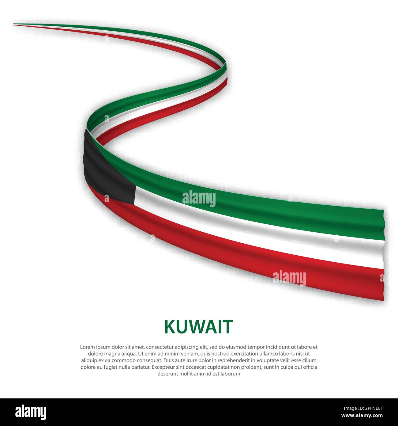 Waving ribbon or banner with flag of Kuwait. Template for independence