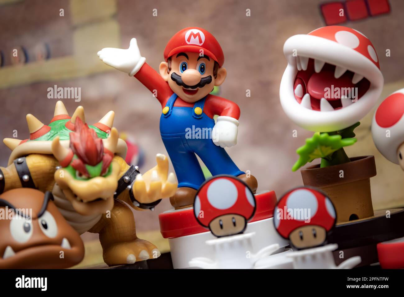 MOSCOW, RUSSIA - September 08, 2022: Super Mario Bros figure character.Super Mario is a Japanese platform video game series and media franchise create Stock Photo