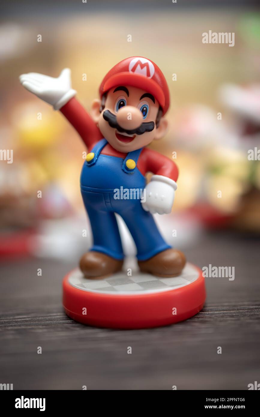 Super Mario Bros figure character.Super Mario is a Japanese platform video game series and media franchise create Stock Photo