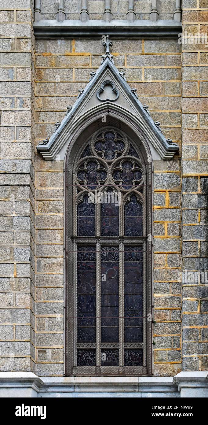 Window on Cathedral of Saint Peter of Alcantara in Petropolis, Rio de Janeiro, Brazil Stock Photo