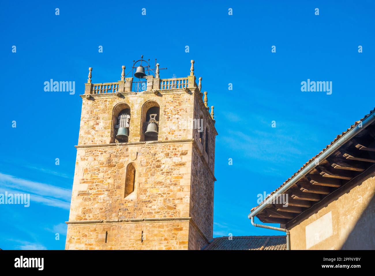 Tower of the church. Riaza, Segovia province, Castilla Leon, Spain. Stock Photo