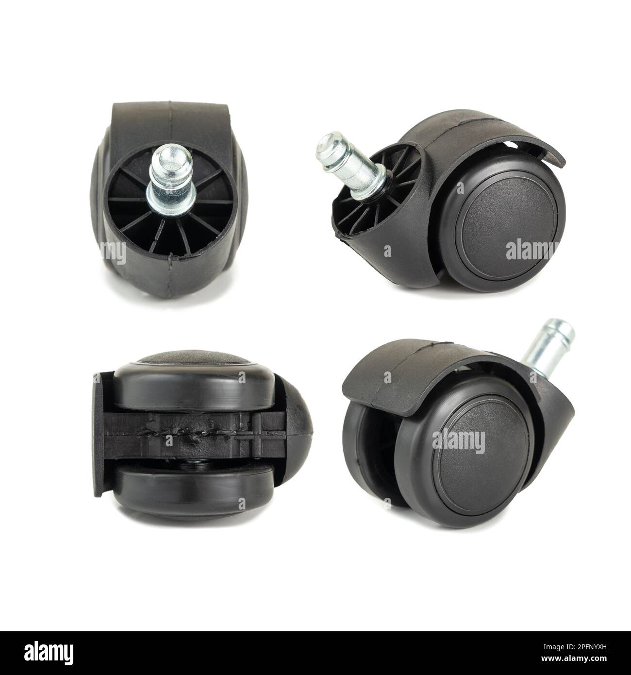 Four views of the polyurethane quiet wheel for office or computer chair