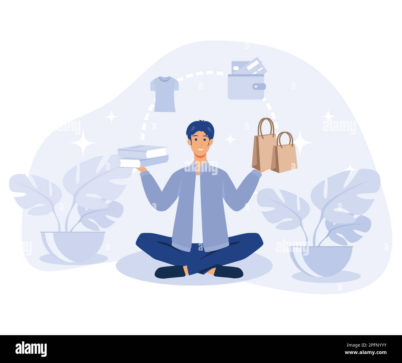 Voluntary lifestyle concept, reduce consumption and buying, low expenses, flat vector modern illustration Stock Vector