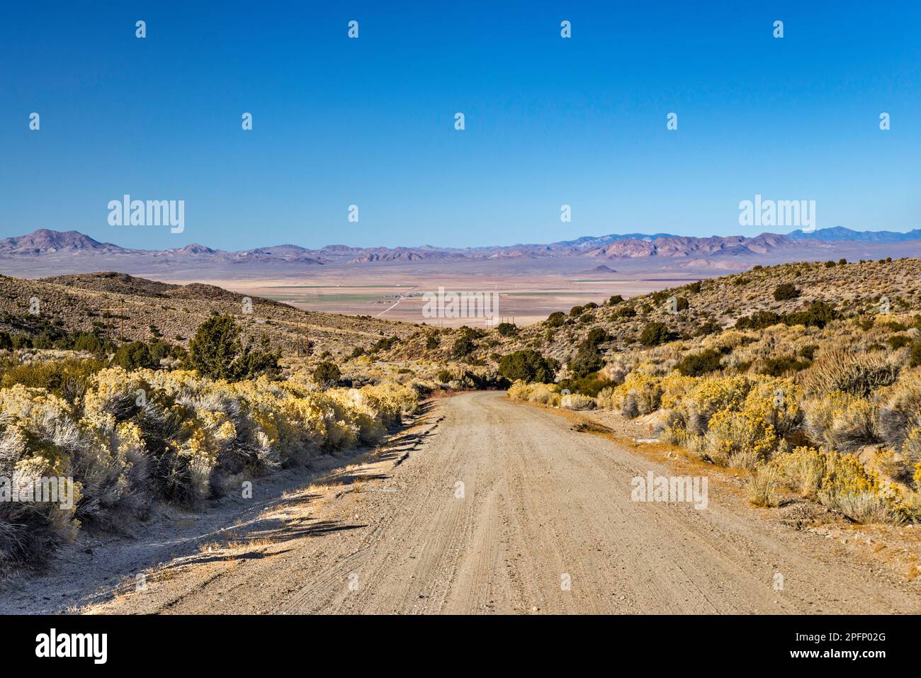 Sand Spring Valley, view from Tempiute Road, near Lincoln Mine, Timpahute Range, Great Basin Desert, Nevada, USA Stock Photo