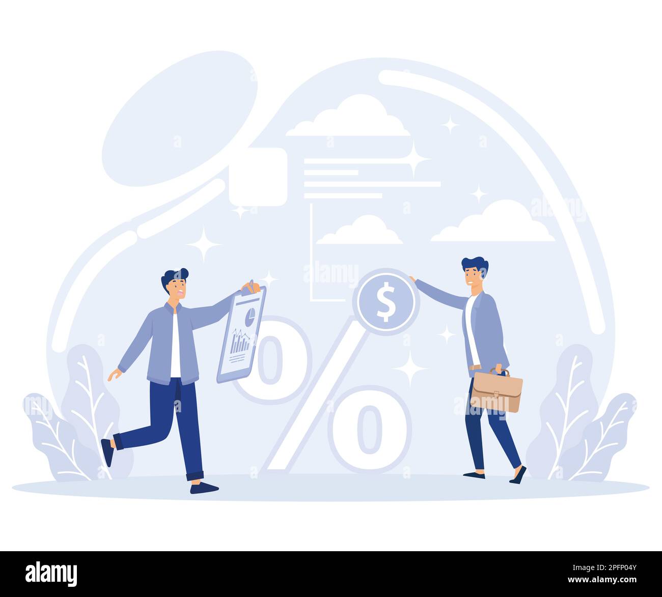 Money distribution concept, individual loan, welfare metaphor, flat