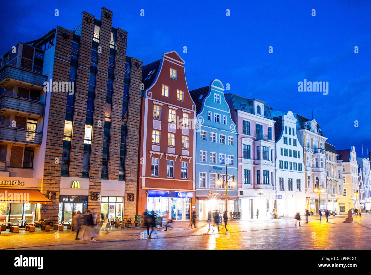 Rostock, Germany. 13th Mar, 2023. View in the so-called blue hour from