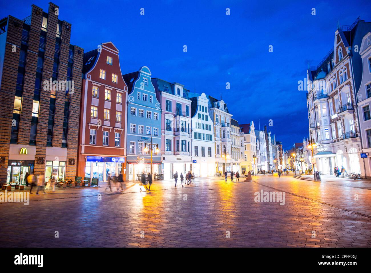 Rostock, Germany. 13th Mar, 2023. View in the so-called blue hour from