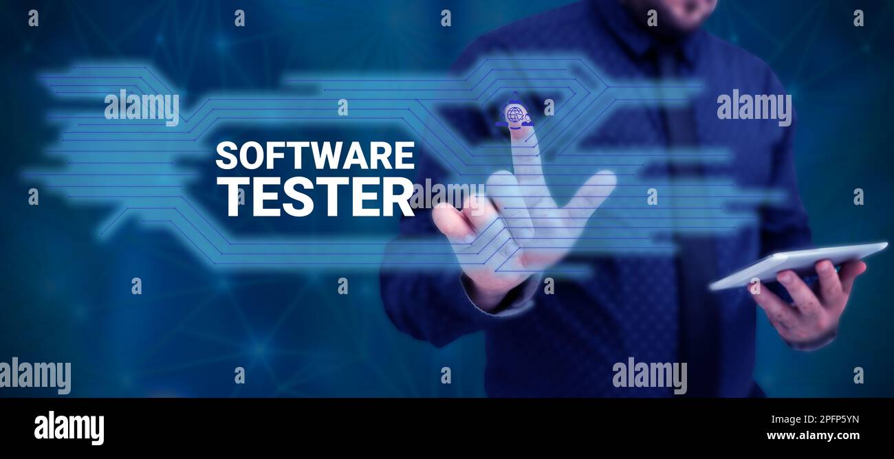 Conceptual caption Software Tester. Word for implemented to protect software against malicious attack Stock Photo