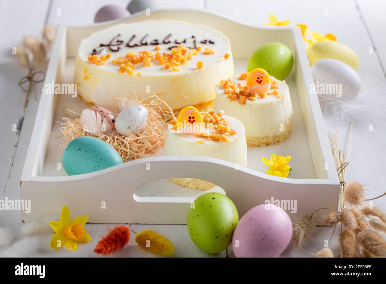 Homemade Easter curd pudding as traditional Easter cake. Curd pudding