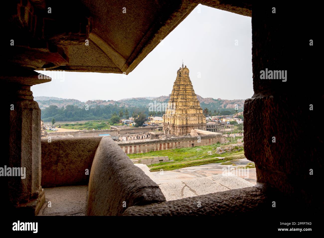 Virupaksha Temple dedicated to lord Shiva is located in Hampi in Karnataka, India. Hampi, the capital of Vijayanagar Empire is a UNESCO World Heritage Stock Photo