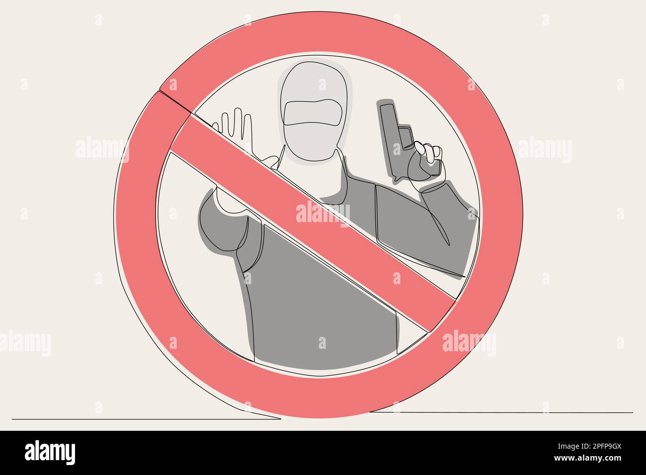 The colored symbol of a man forbids the use of weapon. Anti-terrorism day one line drawing Stock Vector