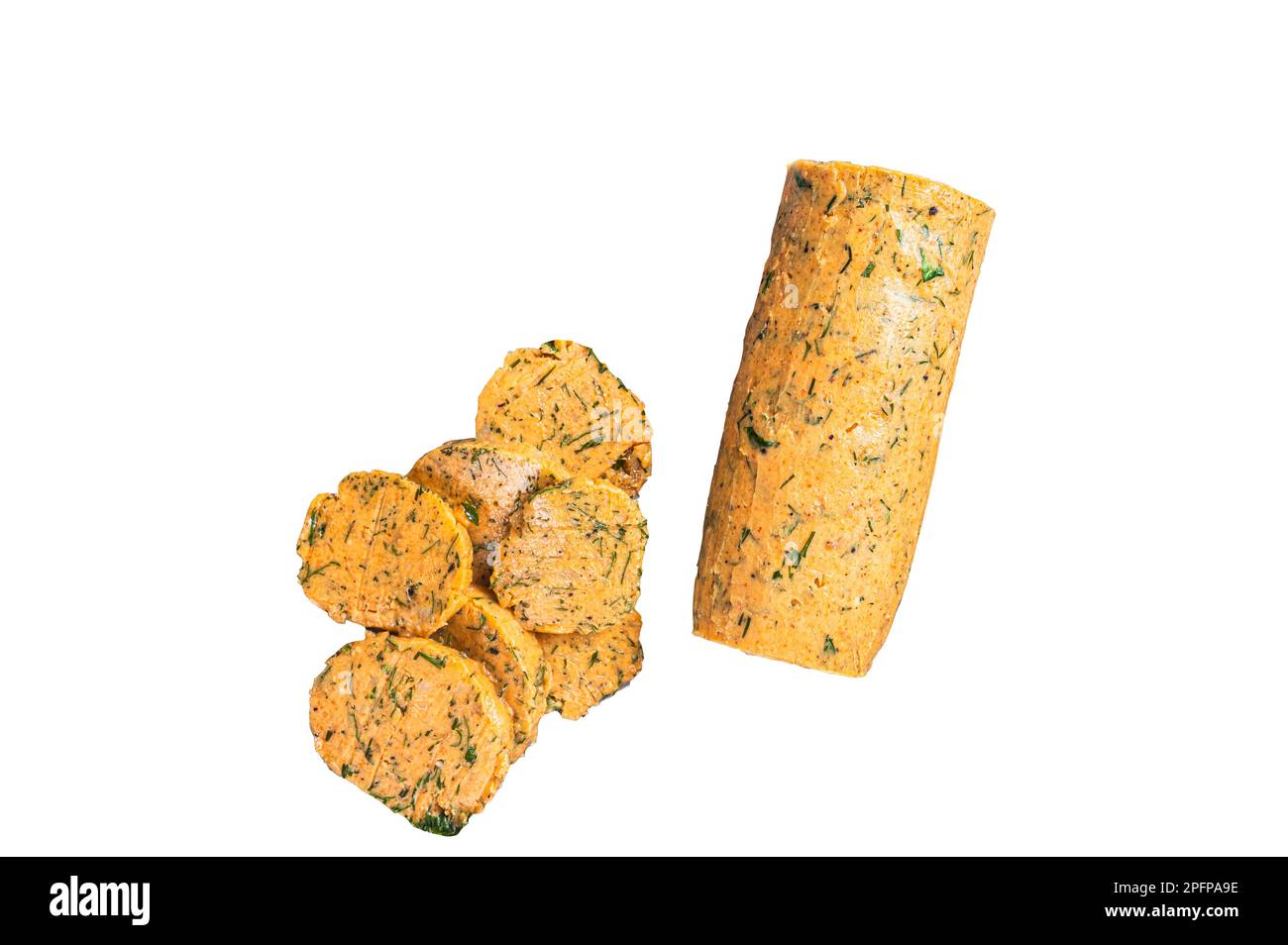 Herb Butter with Chives, Basil, Oregano, Parsley and garlic. Isolated on white background Stock