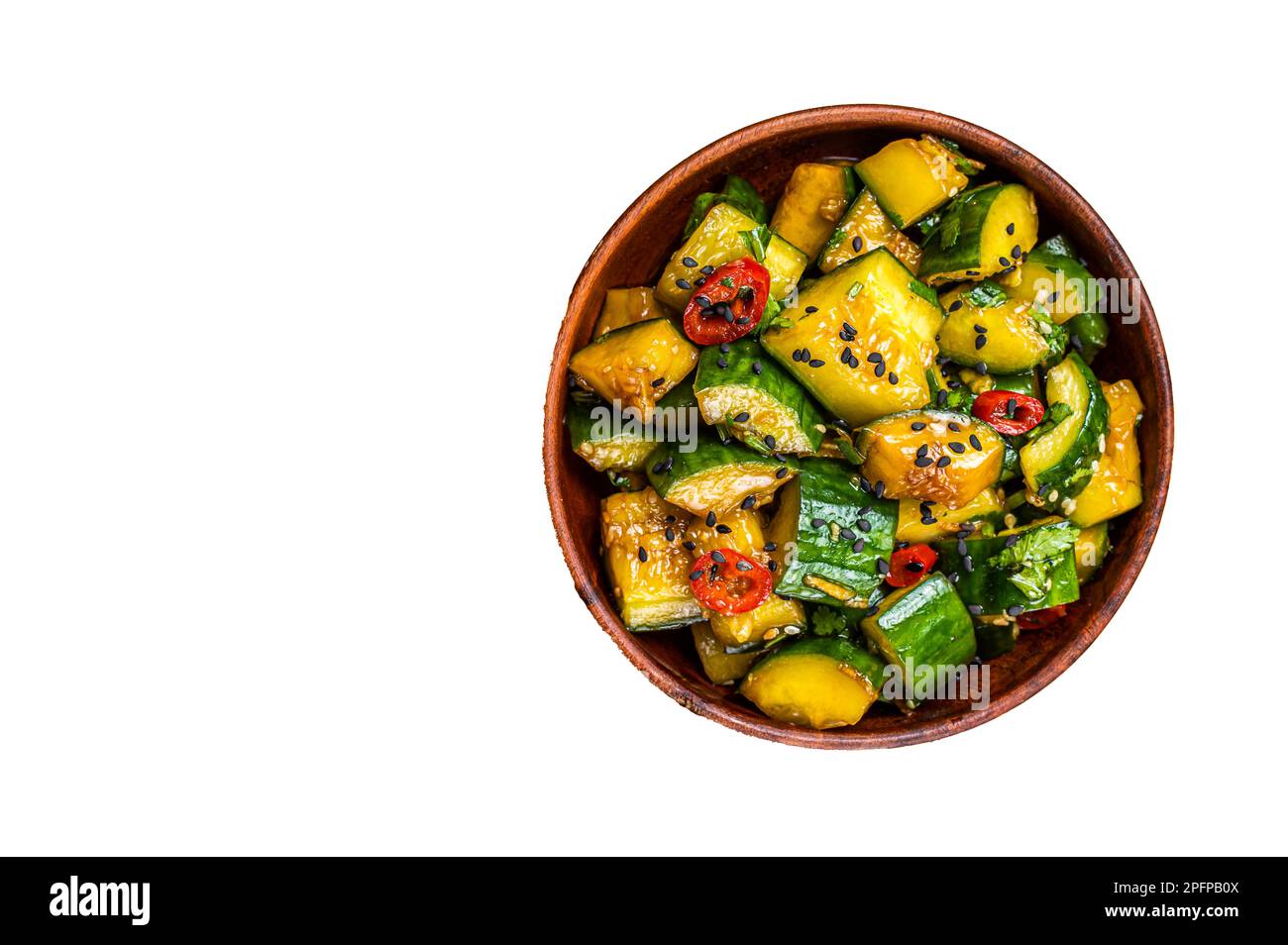 Pai huang gua Chinese Smashed Cucumber salad. Isolated on white