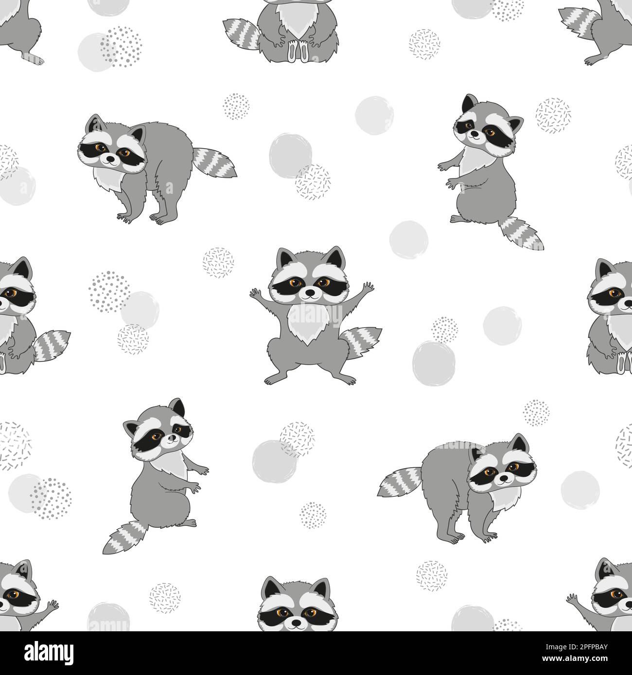 Seamless pattern with cute baby raccoons. Kids vector background Stock ...