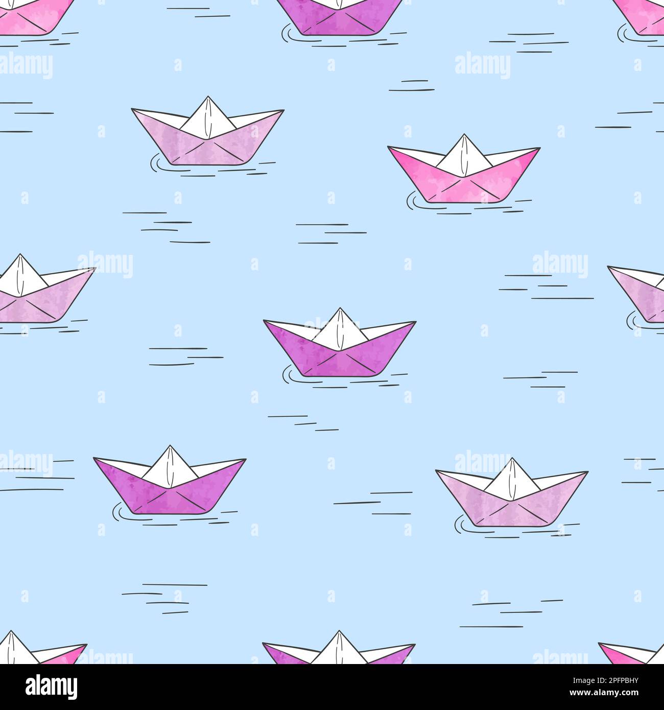 Paper boats seamless pattern. Vector background. Stock Vector