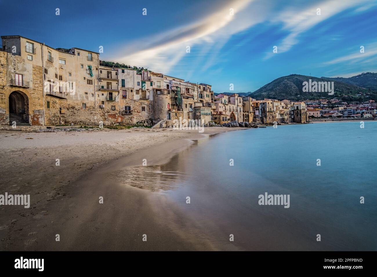 View of the picturesque seaside village of Cefalù, Sicily Stock Photo