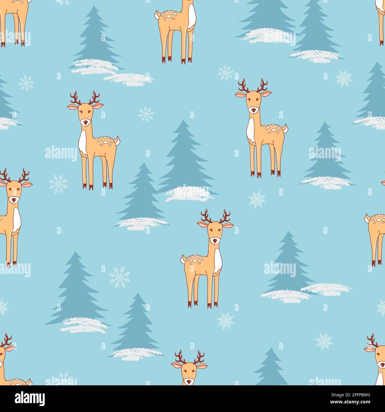 Christmas seamless pattern with cute deers. Vector winter background. Stock Vector
