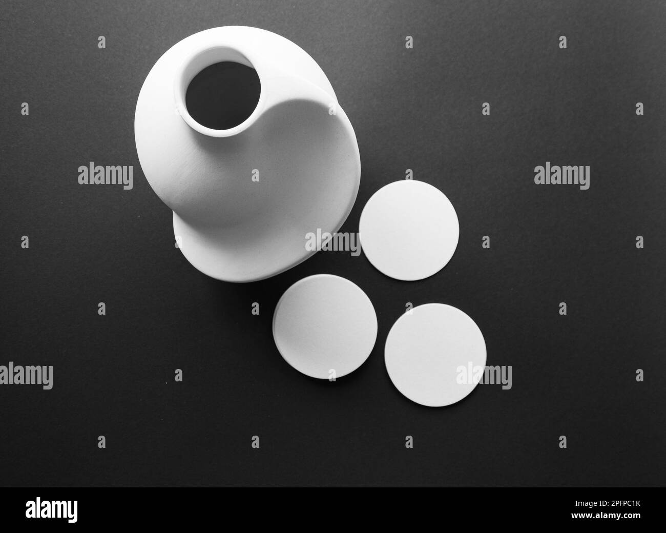 Minimal black and white, blank coaster (drip mat) mockup Stock Photo