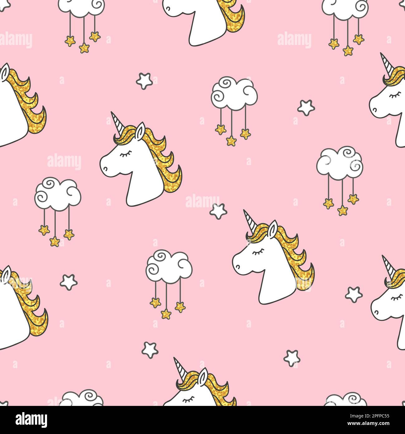 Seamless cute unicorn pattern. Vector pink fantasy background Stock ...