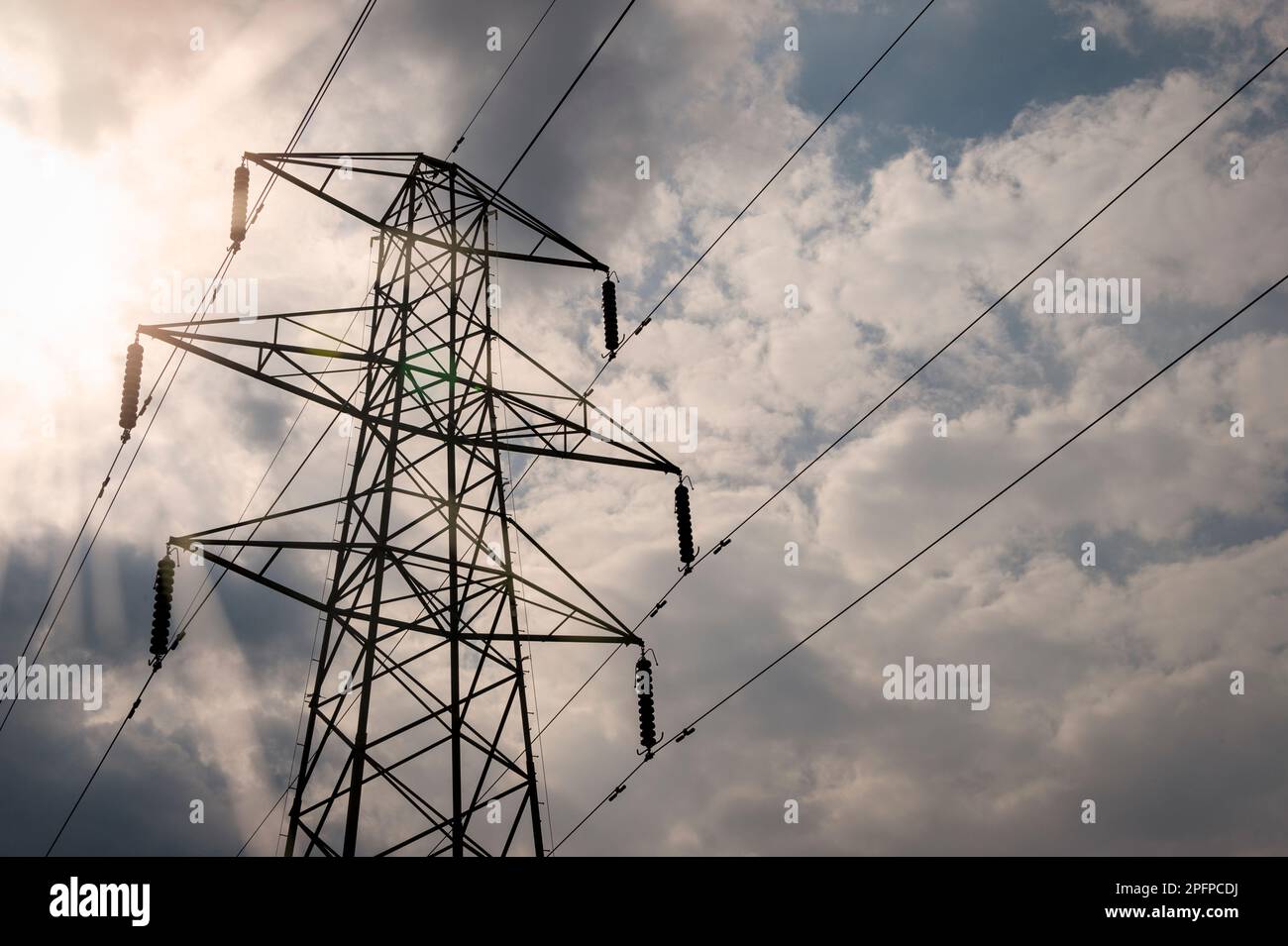 Electricy pylon with dramatic sky Stock Photo