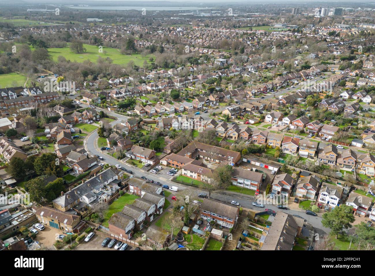 Aerial view over SunburyOnThames, Surrey, UK Stock Photo Alamy