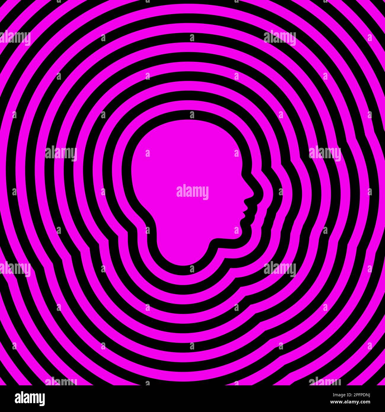 Concentric abstract woman profile. Silhouette of girl head. Optical