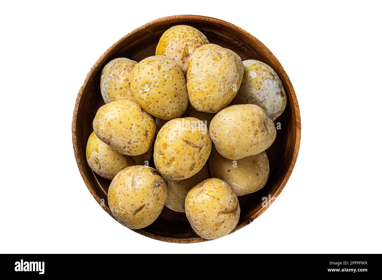 Canarian boiled potatoes papas arrugadas. Isolated on white background Stock Photo