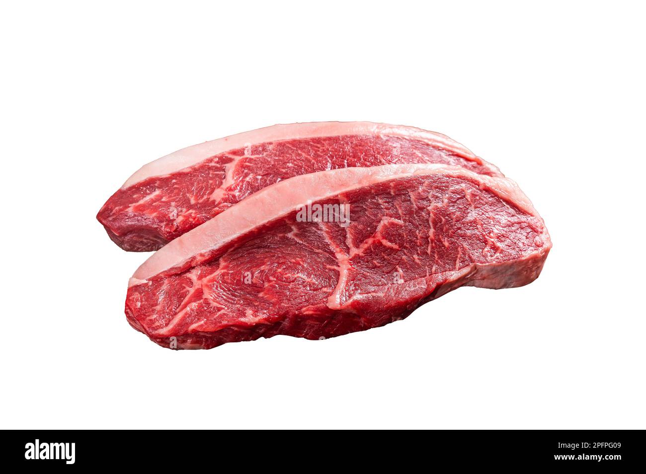 Top sirloin beef steak or brazilian Picanha, raw meat on butcher