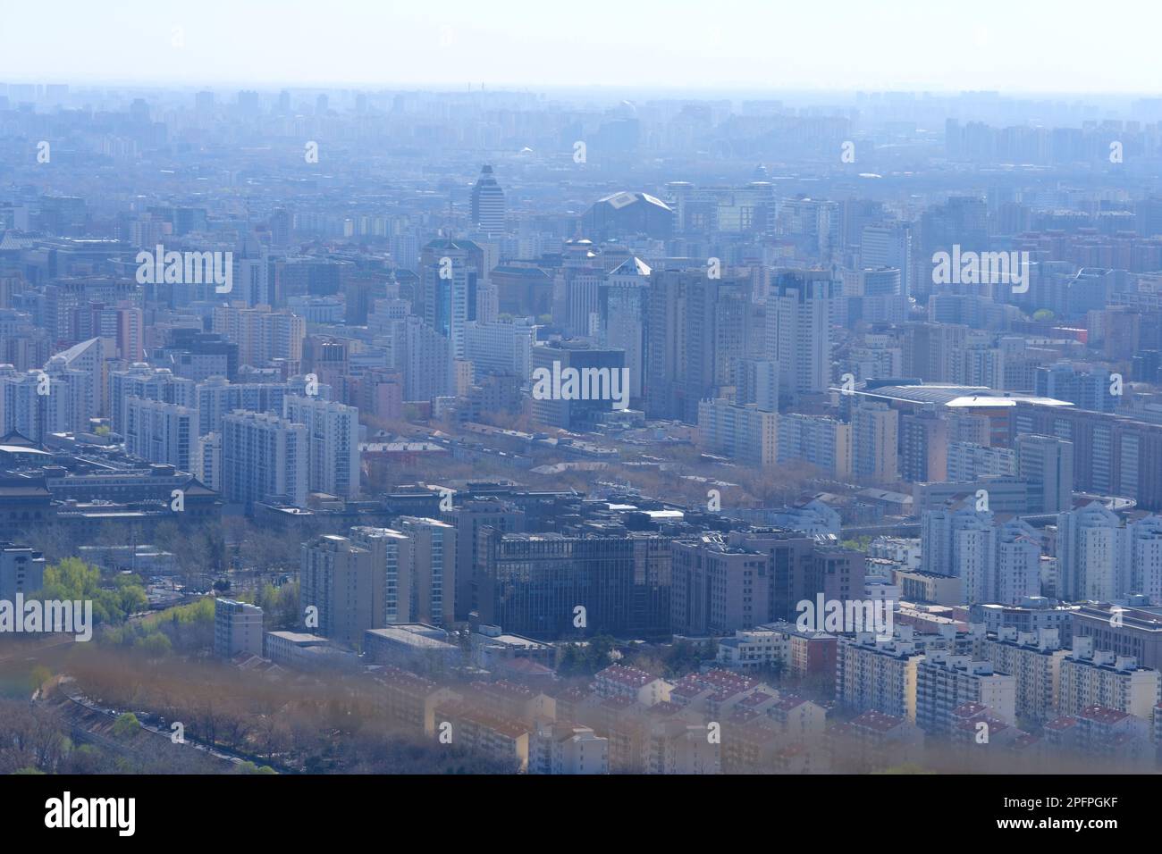 BEIJING, CHINA - MARCH 18, 2023 - The cItyscape of Beijing is seen from the 238-meter viewing platform of the China Central Television Tower in Beijin Stock Photo