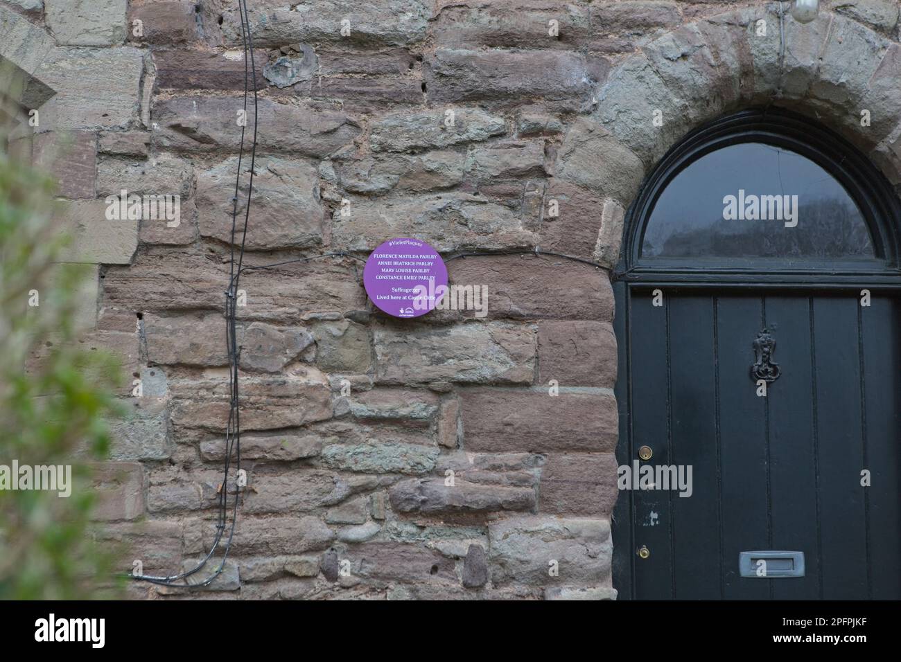 Violet Plaques: Florence Matila Parlby, Annie Beatrice Parlby, Mary Louise Parlby, Constance Emily Parlby who were sufragettes lived at Castle Cliffe Stock Photo
