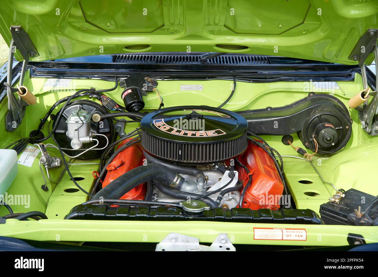 Closeup of the 5 litres 308 V8 holden motor at Tongala Show and Shine
