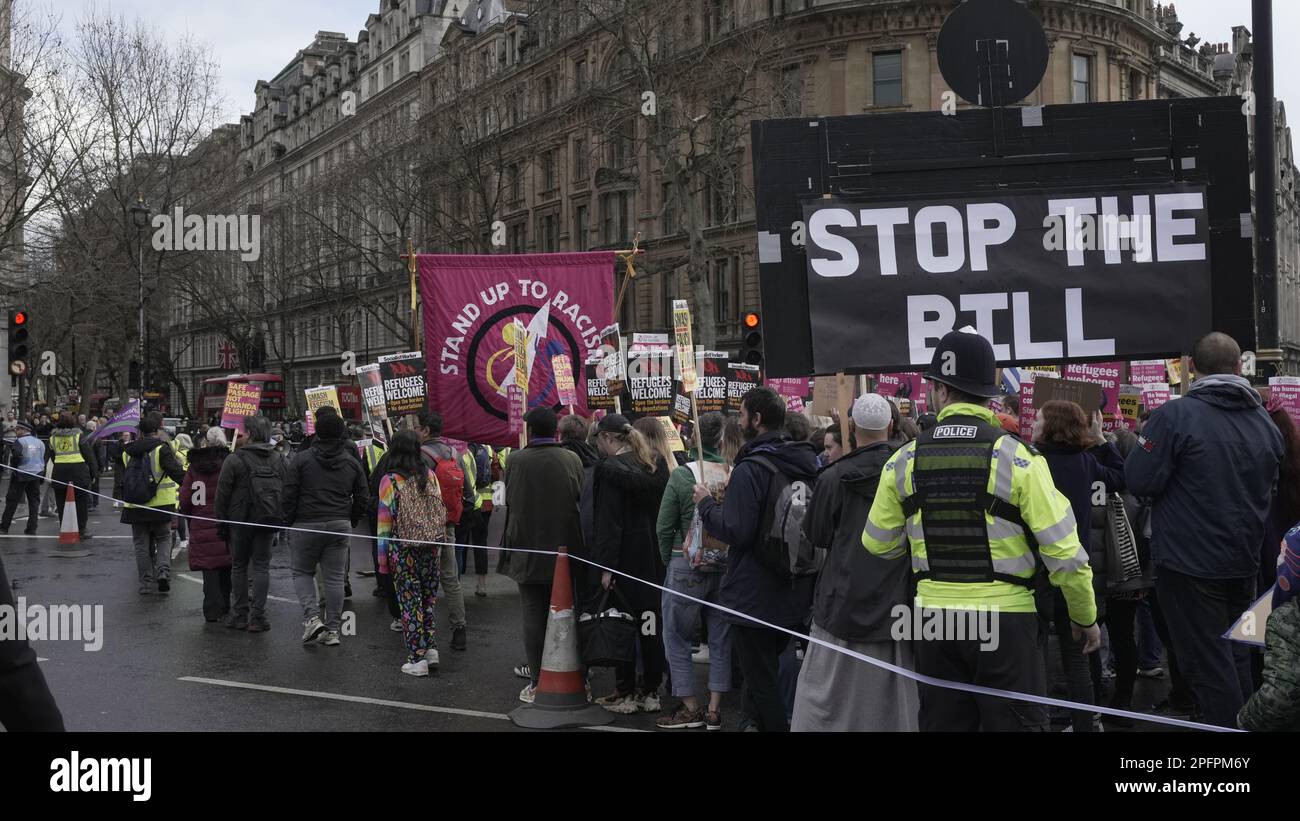 London, UK. 18th March, 2023.Pictured stop the bill banner at the UN Anti Racism Day 2023. Credit Known Studio/Alamy Live News Stock Photo